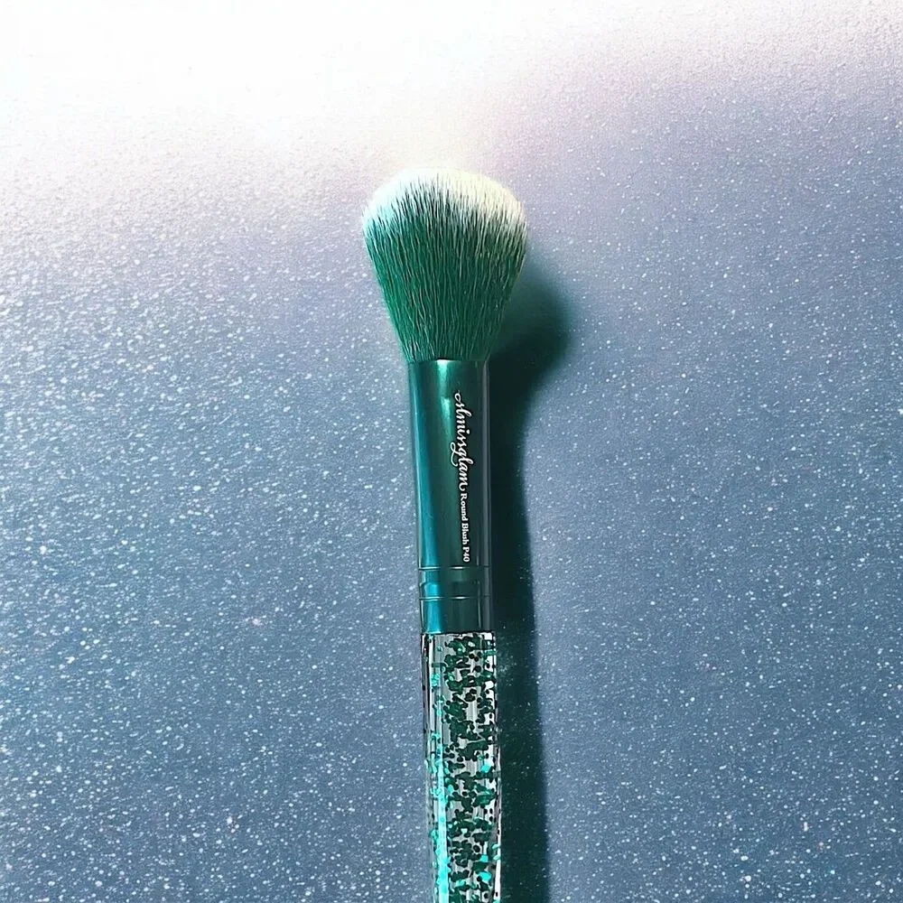 SLMISSGLAM P40 Emerald Green Glitter Rhinestone Round Blusher Brush NWOB
